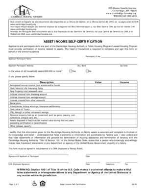 Asset Income Self-Certification Form