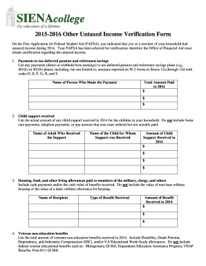 2015-2016 Other Untaxed Income Verification Form