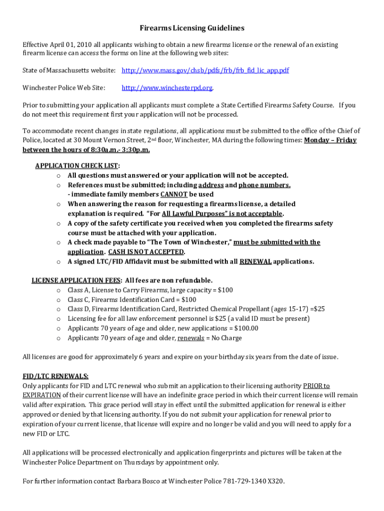 Fillable Online Firearms Licensing Guidelines Winchester Police