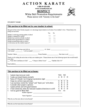White Belt Promotion Requirements Form
