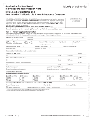 Blue Shield Individual and Family Health Plans Application