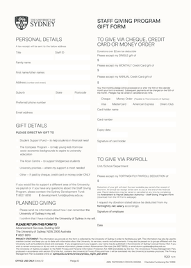 University of Sydney Staff Giving Program Gift Form