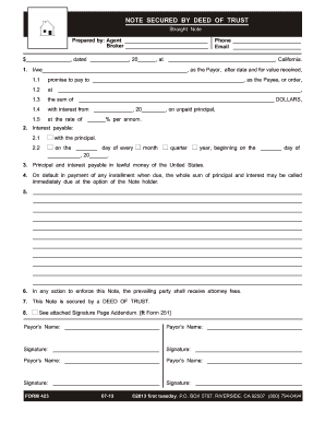 Straight Note Secured by Deed of Trust
