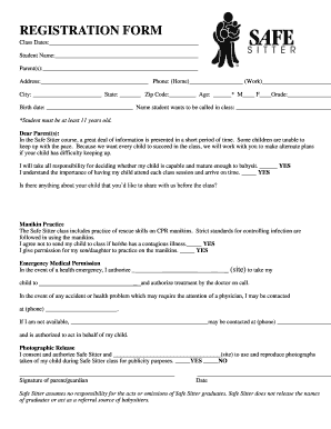 Safe Sitter Registration Form