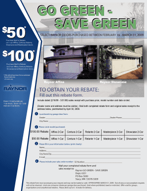 Raynor Garage Door Purchase Rebate Form
