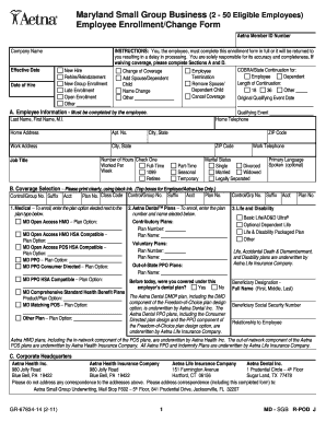 Maryland Small Group Business Employee Enrollment Form