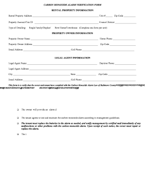 Carbon Monoxide Alarm Verification Form