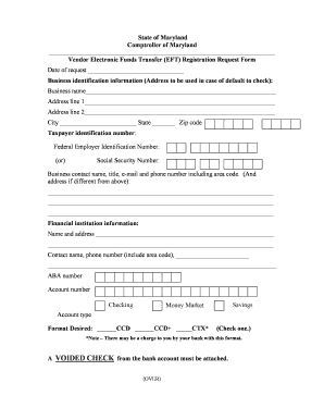 Maryland Vendor EFT Registration Request Form