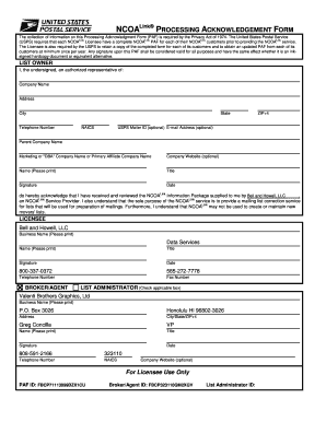 NCOALink Processing Acknowledgment Form