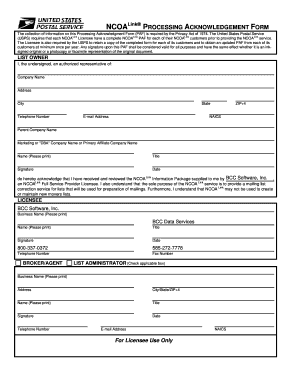 NCOALink Processing Acknowledgment Form