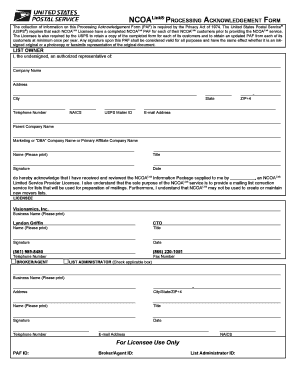 NCOALink Processing Acknowledgement Form