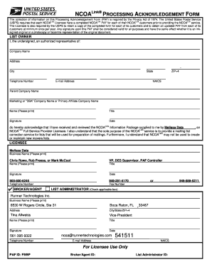 NCOALink Processing Acknowledgement Form