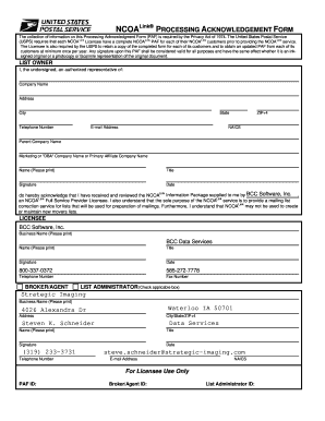 NCOALink Processing Acknowledgment Form