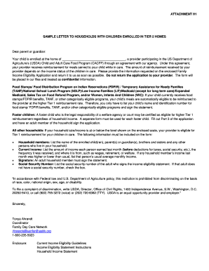 USDA Child and Adult Care Food Program Income Eligibility Application