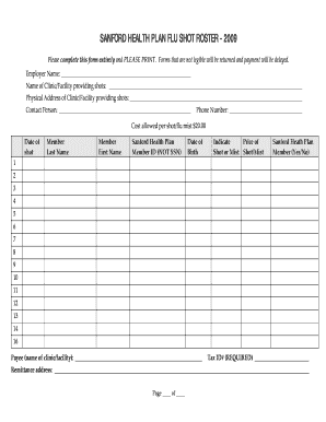 Sanford Health Plan Flu Shot Roster