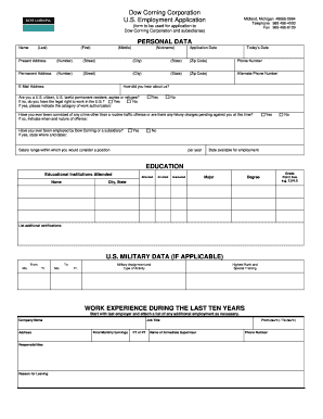 Dow Corning Corporation US Employment Application