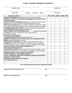Pennsylvania New Hire Personnel File Checklist