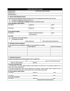 Resolution Session Waiver and Agreement Form