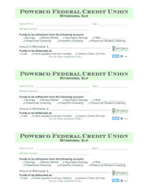 Powerco Federal Credit Union Withdrawal Slip