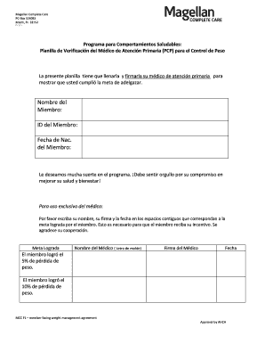 Planilla de Verificación del Médico de Atención Primaria (PCP) para el Control de Peso