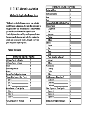 Scholarship Application Budget Form