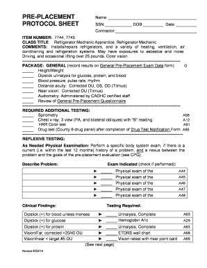 Pre-Placement Protocol Sheet for Refrigerator Mechanic