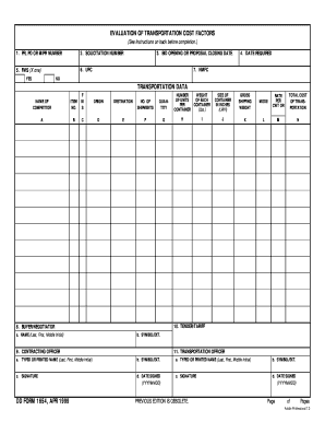 DD Form 1654 Evaluation of Transportation Cost Factors