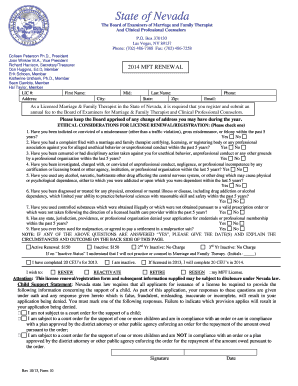 Nevada MFT License Renewal Form