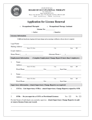 Nevada Occupational Therapy License Renewal Application