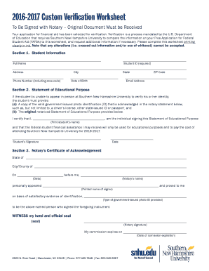 2016-2017 Custom Verification Worksheet