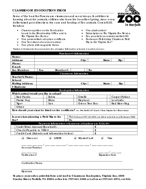 Classroom Zoodoption Form