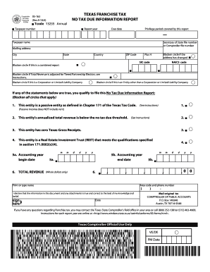 Texas Franchise Tax No Tax Due Information Report