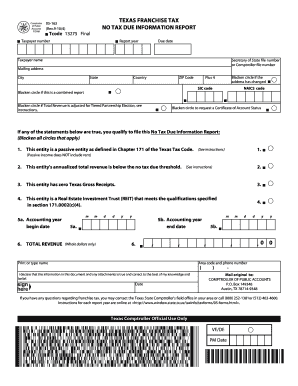 Texas Franchise Tax No Tax Due Information Report