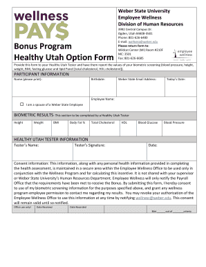 Weber State University Wellness Bonus Consent Form