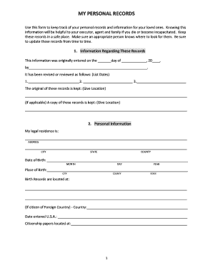 Personal Records Form