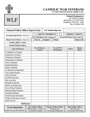 Catholic War Veterans Welfare Officer Report Form