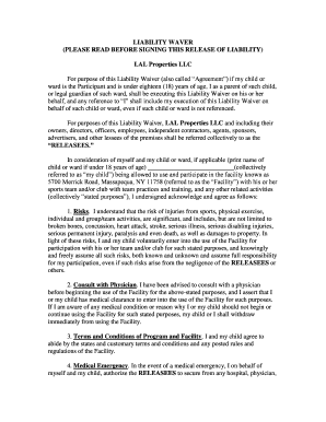 Liability Waiver for Sports Facility Participation