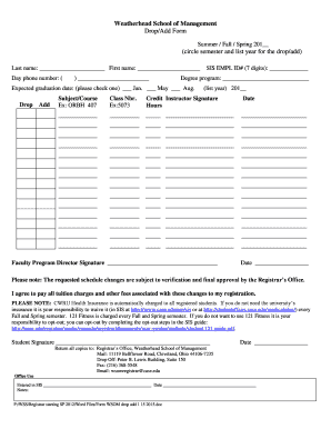 Weatherhead Drop Add Form