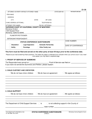 California Status Conference Questionnaire