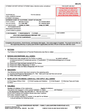 Status Conference Report Family Law Uniform Parentage Act