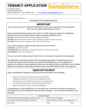 Raine & Horne Tenancy Application Form