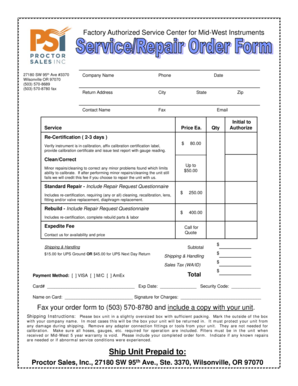 Mid-West Instruments Service Order Form