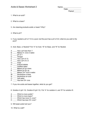 Acids & Bases Worksheet