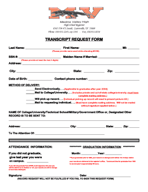 High School Transcript Request Form