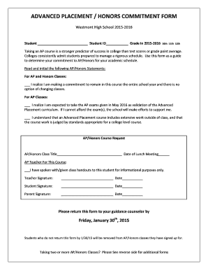 Advanced Placement Honors Commitment Form