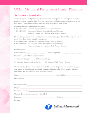 UMass Memorial Prescription Transfer Form