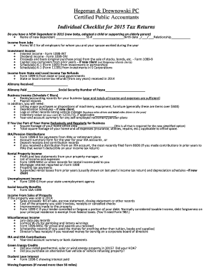 2015 Individual Tax Return Checklist