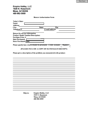 Return Authorization Form