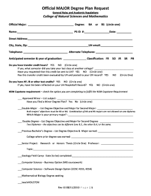 Official Major Degree Plan Request Form