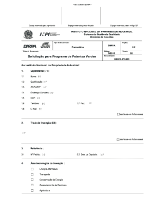 Solicitação para Programa de Patentes Verdes